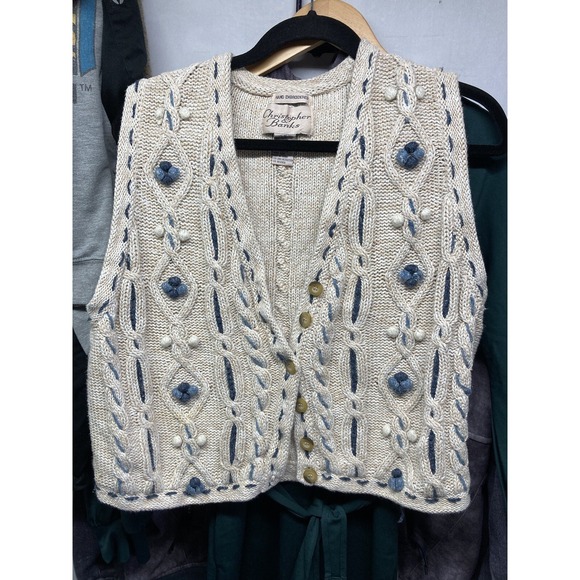 CJ Banks Sweaters - Vtg Christopher And Banks Womans Sweater Vest Size Medium Hand Embroidered Knit